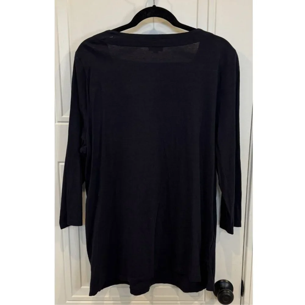 Talbots 2xl Navy with White Lace Detail 3/4 Length Sleeves EUC
